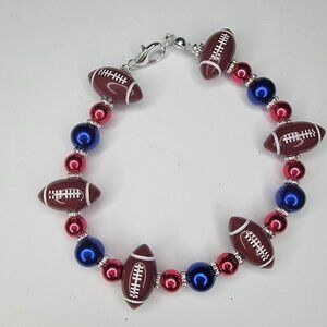 Handmade Beaded Blue And Red Football Bracelet in silver